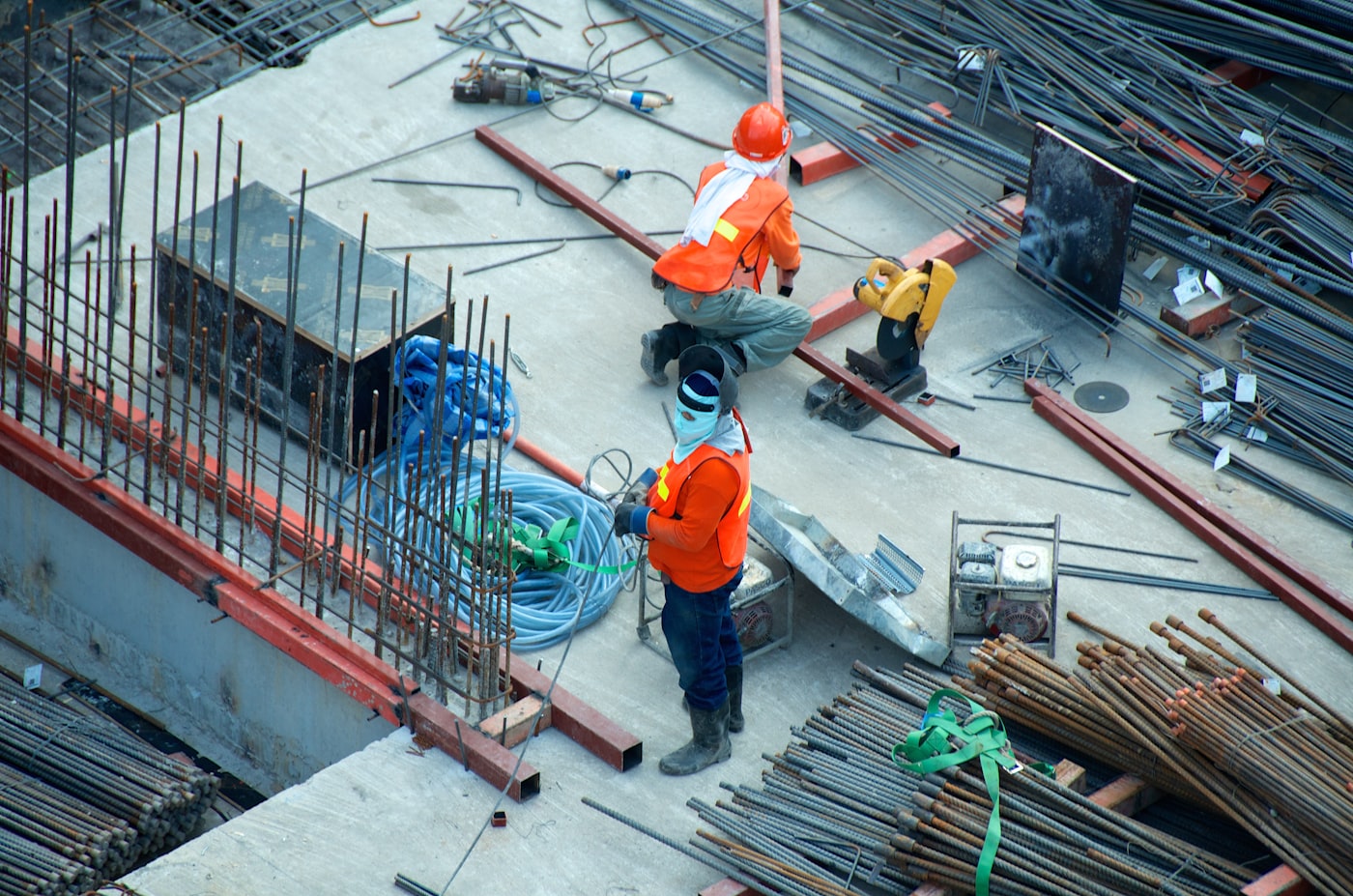 Steel and building materials at a construction site